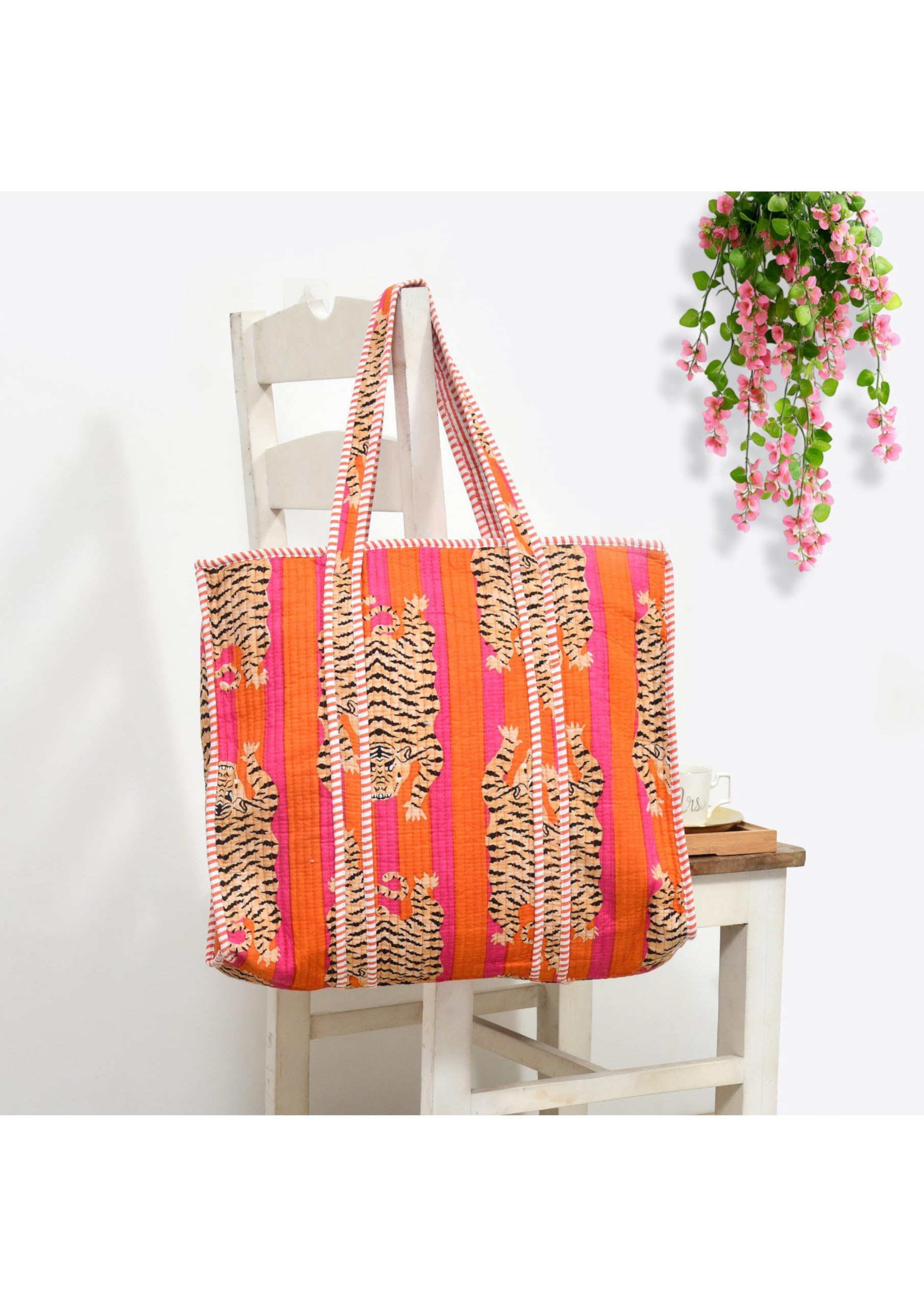 Yda fashion Quilted Cotton Tote Bag – Reusable Large Shopping Bag for Women & Men, Lightweight Eco-Friendly Grocery Tote with Printed Design, Shoulder Bag for Travel, Beach & Daily Use