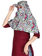 TESY QWEN Women's Scarf Cum Mask with Cap, Rayon Multi-Functional Neck Gaiter with UV Protection for Biking, Hiking and Travel (Jaipuri)