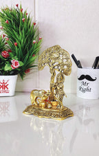 KridayKraft Metal Krishna Idol Statue with Kamdhenu Cow Standing Under Tree for Pooja Room,Temple & Decor Your Home,Office & Gift Your Relatives,Wedding,Birthday...