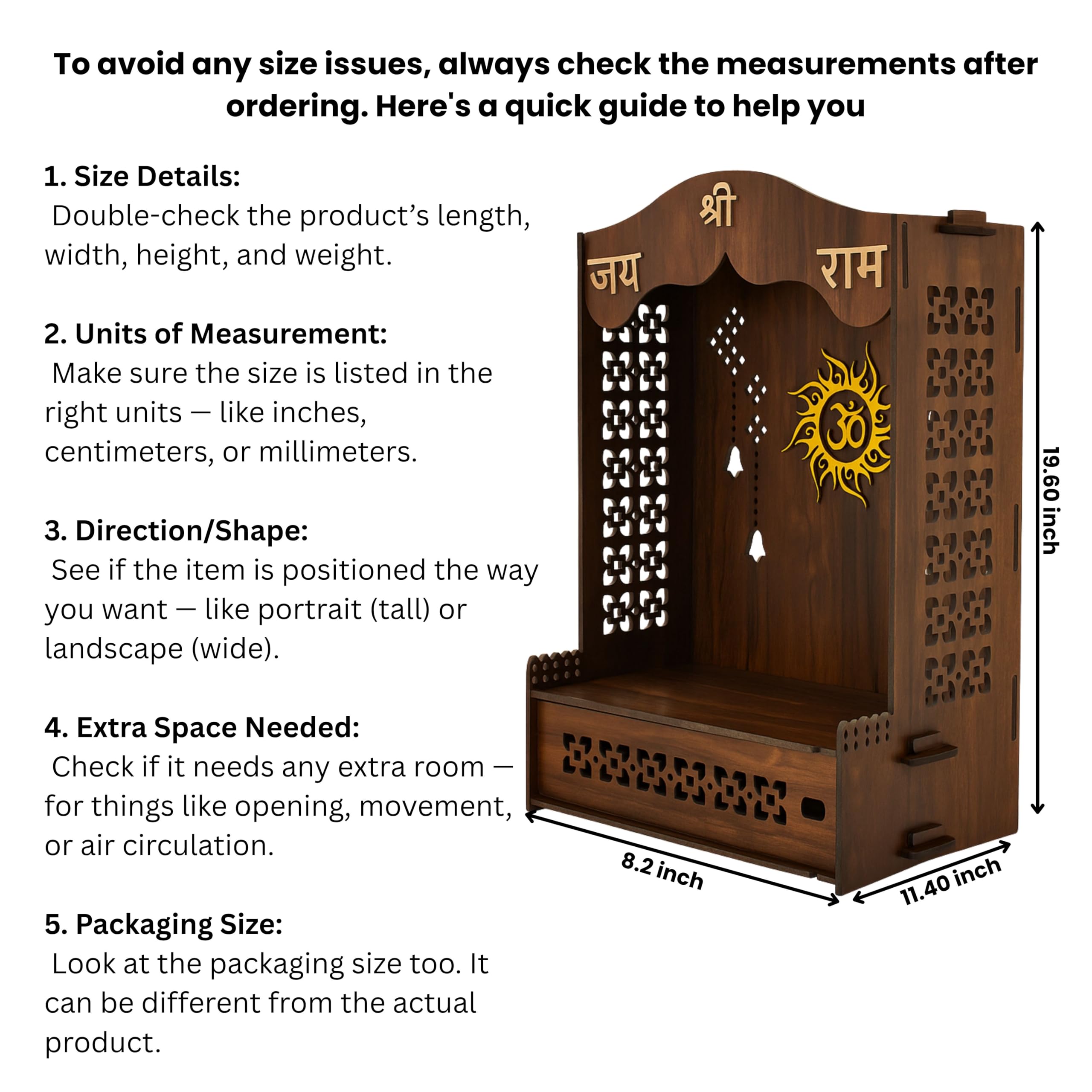 HOMEWEY DECOR Wooden Home Temple Handcrafted Support Heavy Idols Luxurious Finish Pooja Mandir for Home and Office Wall Mount for Room (Design12)