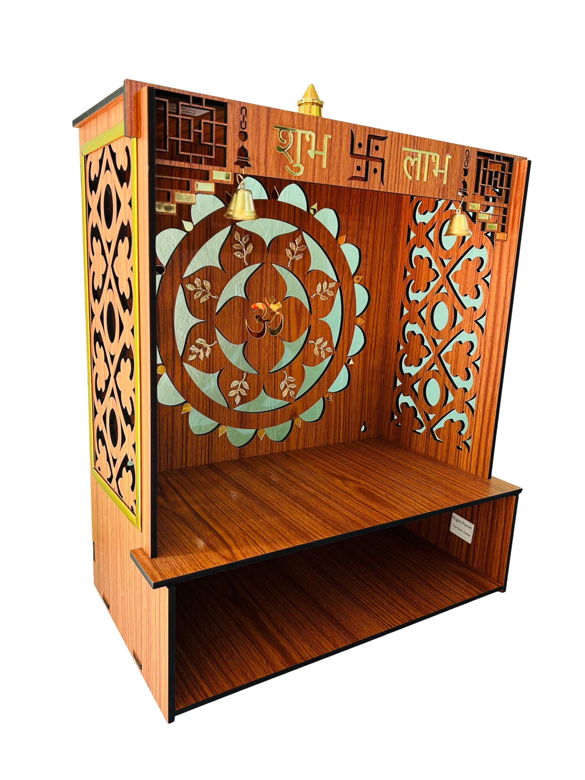 Beautiful Wooden Pooja Mandir for Home & Office | Wall-Mounted Temple with LED Spot Light & Storage | Handcrafted Art & Craft Pooja Stand | Elegant Puja Mandap for Home Temple (23D x 40W x 46H cm)