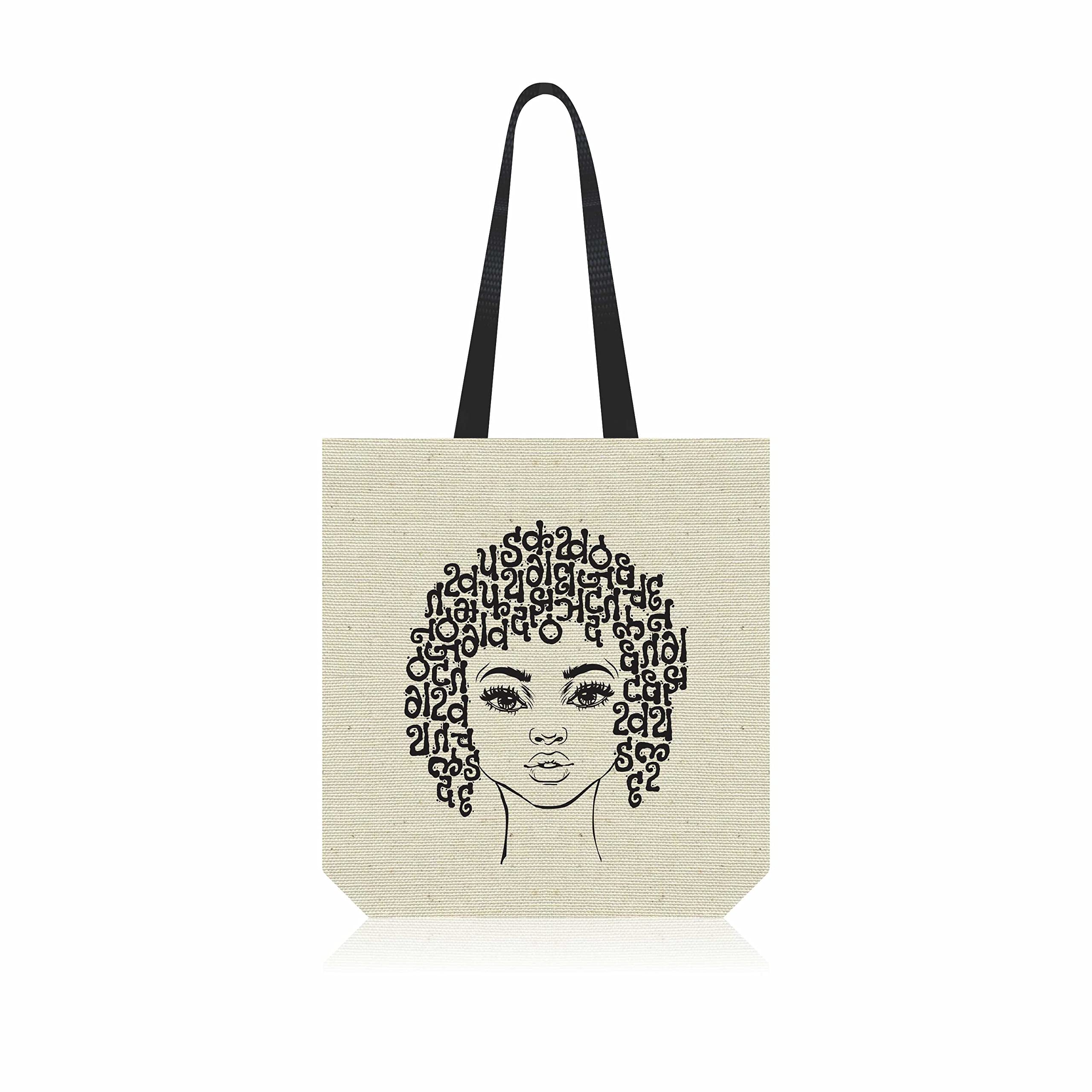 AKSHARYOGI Typography Girl Art Canvas Tote Shoulder Bag | 100% Organic & Eco-Friendly Cotton Shopping/Grocery Bag | 15x14In Canvas Bag with 15kg Capacity | Reusable ToteBag for Women & Girl in White