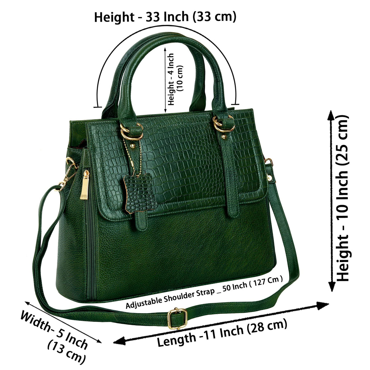 RICHSIGN LEATHER ACCESSORIES Full-Grain Natural Leather Top-Handle satchel Tote Ladies Handbags & Shoulder Sling Bags For Women Office Branded Stylish Latest Size-L-11 X H-10 x W- 5 In (GREEN DARK)