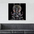 VIBECRAFTS 3 Pieces Sculpture Shree Ganesha Canvas Wall Painting Fitted With Wooden Frame For Home | Office | Living Room | Gifts (PTVC3Pcs1_9566)