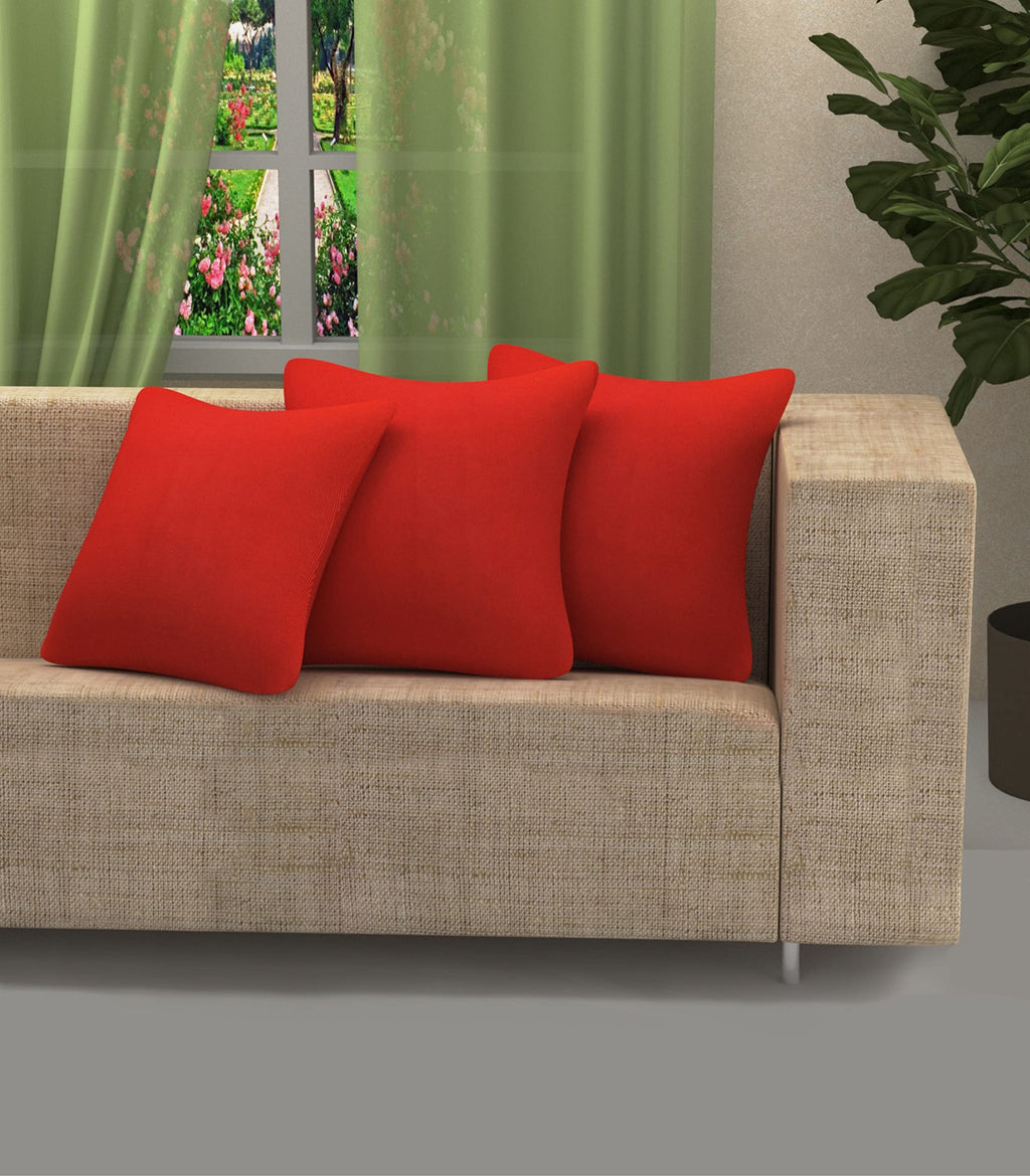 Yellow Weaves Cotton 250 TC Canvas Decorative Cushion Covers, (16 X 16 Inches), Set Of 3, Red