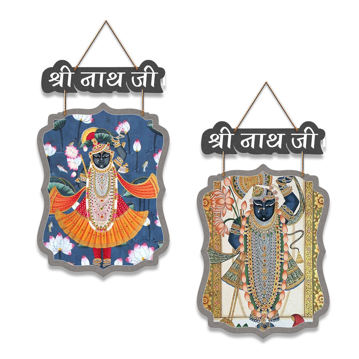 Artvibes Shri Nathji Pichwai Art Wall Hanging Home Decorative Wall Art for Living room | Religious Decor Items | Wall Poster | Graphic Art| Stylish Modern Decor Item | Gift Items (WH_9721N), Set of 2
