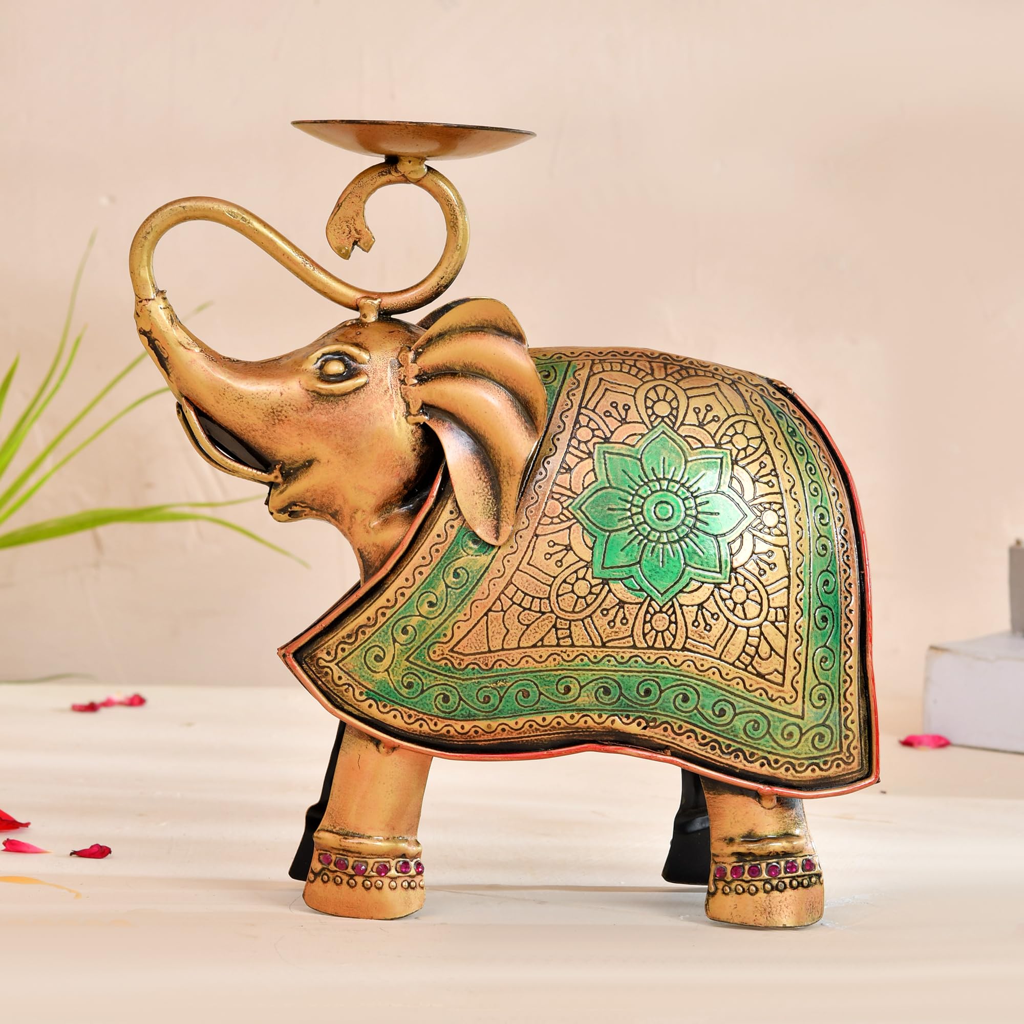 CraftVatika Metal Elephant Statue Tea Light Candle Holder Stand Decorative Showpiece for Home House Decoration Items, Tabletop Showpiece Tealight Holder, Wedding Diwali Decorations