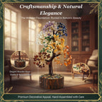 CALMINDS 7 Chakra Crystal Tree with Wooden Base | Natural Gemstone Bonsai for Healing, Balance & Positive Energy | Vastu Feng Shui Good Luck Tree for Home Decor & Spiritual Gift