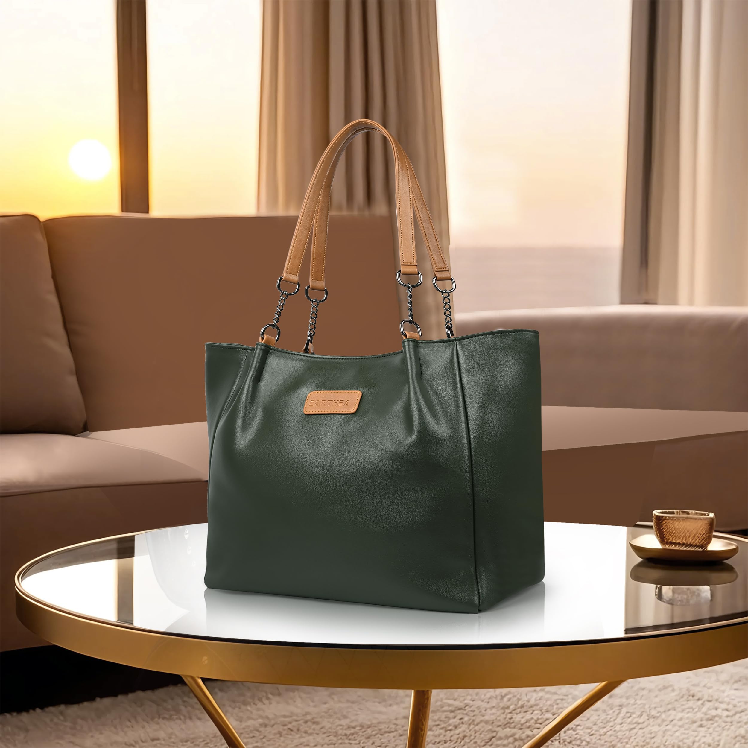 EARTHEA Tote Bag for Women | Large Faux Leather Handbag Fits 14 Inch Laptop | Stylish Shoulder Office Bag with Zipper | Spacious Work Tote for Daily Use, Travel & Shopping