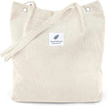 Street27 Womens Korean Canvas Corduroy Tote Bag Casual Work Shoulder Handbags|Multi-Purpose Bag |Sturdy Canvas Bag With Large Capacity|Shopping Bag For Office, College & Daily Use (Beige)