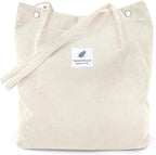 Street27 Womens Korean Canvas Corduroy Tote Bag Casual Work Shoulder Handbags|Multi-Purpose Bag |Sturdy Canvas Bag With Large Capacity|Shopping Bag For Office, College & Daily Use (Beige)