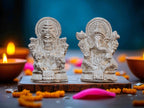 KridayKraft Metal Lakshmi & Ganesha Idol Pair – Silver-Finish Mini Statues (7.5 cm × 4 cm Each), 160 g – Auspicious Home Puja Decor & Diwali Gift