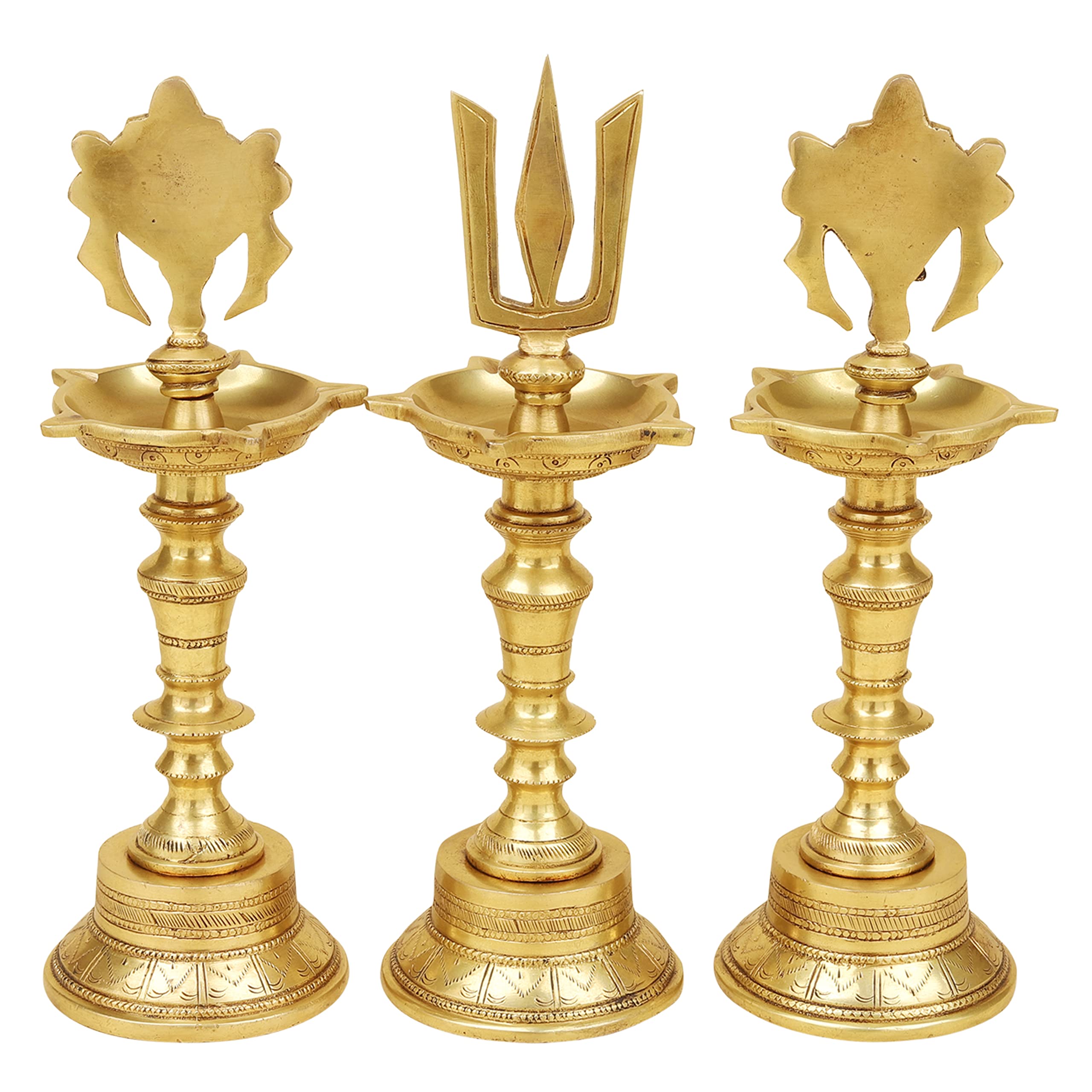 Artvarko Brass Traditional Large Diya Shankh Chakra Namah Tirupati Balaji Shankha Tilak Padma Padmanabha Swami Vishnu Symbol Oil Lamp for Pooja Gift Decoration Showpiece 11 Inch