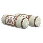 BLOCKS OF INDIA Cotton Hand Block Printed Bolster Cover | Booster Cover with Drawstring | Round Long Pillow Cover for Bed | Dewan Pillow Cover Set 16 X 32 | Set of 2 (Color 26)