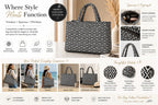 Global Impex Stylish Buoy Tote Bag for Girls & Women | Sturdy Cotton Blend Jacquard | Double Shoulder Ladies Handbag Purse For Daily & Office,Travel Use | Zip Pocket | Handcrafted (Black)