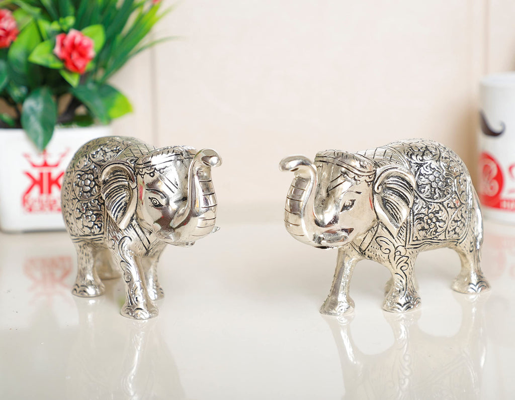 KridayKraft Metal Elephant Polish Set for Showpiece Enhance Your Home, Office, Table Decorative (Silver, Medium) - 2 Pieces