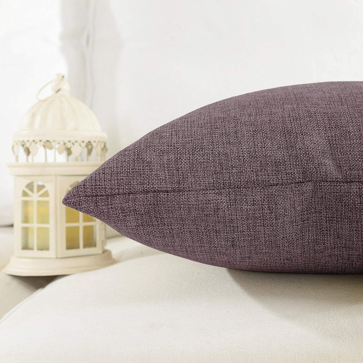 Khooti Decorative Jute Square Cushion Cover Throw Pillow Cover for Living Room Couch Diwan Single Seater Sofa, Modern Boho Medium 14 x 14 Inches / 35 x 35 cm (Colour - Wedge)(Set of 1 piece)
