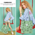 Kawn Women Corduroy Canvas Tote Bag Shoulder Purse Reusable Shopping Bag Grocery Bag Large Capacity Washable Handbag Girls Shoulder Bag With Inner Pocket For Daily Use (Smiley Pea Green)