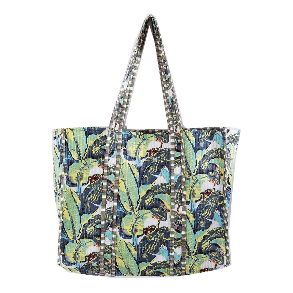 Ravaiyaa - Attitude is everything Women & Man Beautiful Printed Cotton Grocery Shopping Bag | Shoulder Bag | Cotton Tote Bag | Travel Tote Bags 18x5.5x16 Inch (Green Blue Leaf)