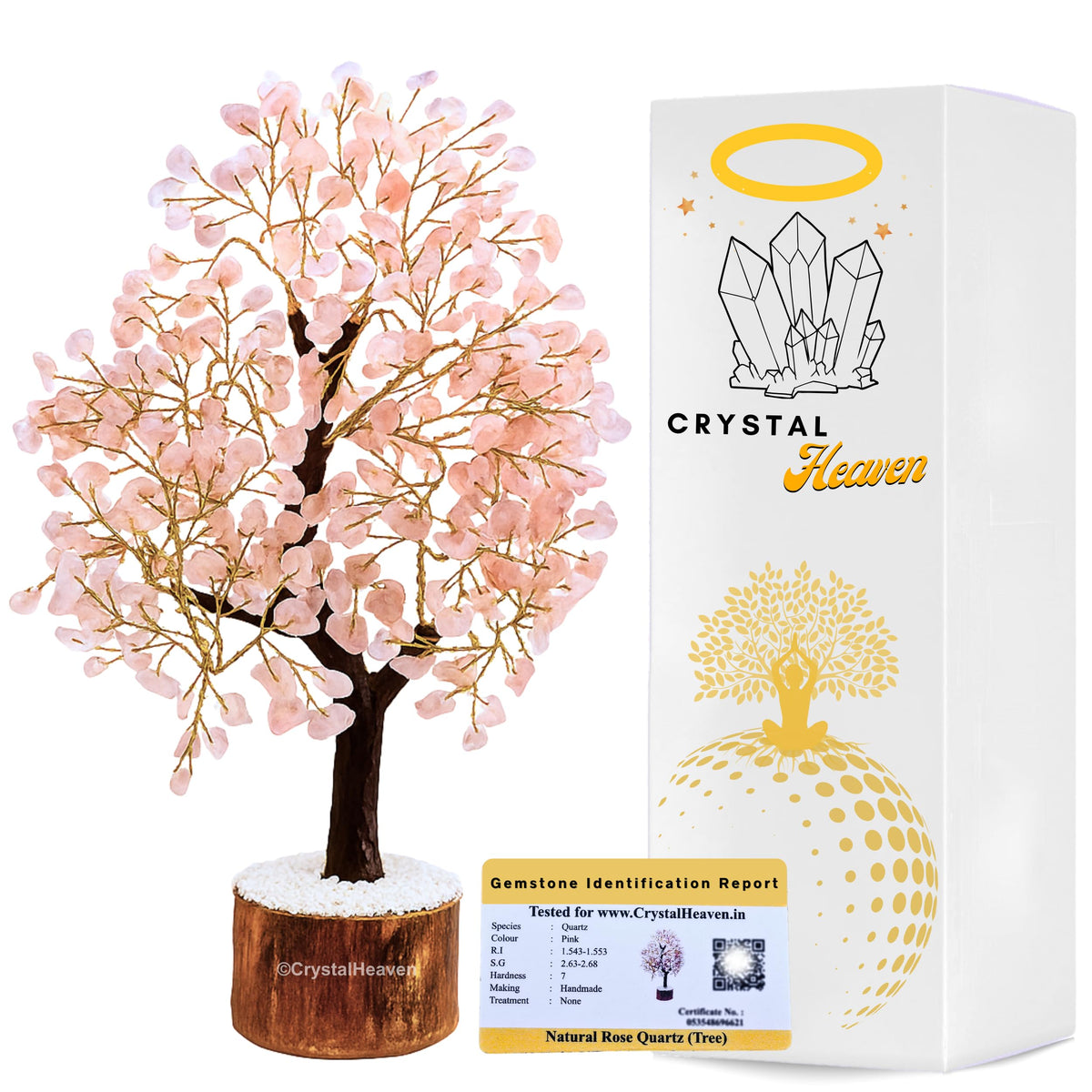 Certified Rose Quartz Crystal Tree for Good Luck - Healing Crystals Money Tree for Wealth, Positive Energy at Home Office - Decorative Spiritual Gifts for Vastu, House Warming