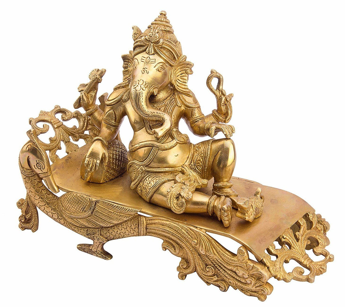 ARTVARKO Large Size Brass Ganesh Bhagwan Idol Resting Position Virajman on Designer Peacock Couch Ganesha Ganapati Ganpati Puja Decor Gift