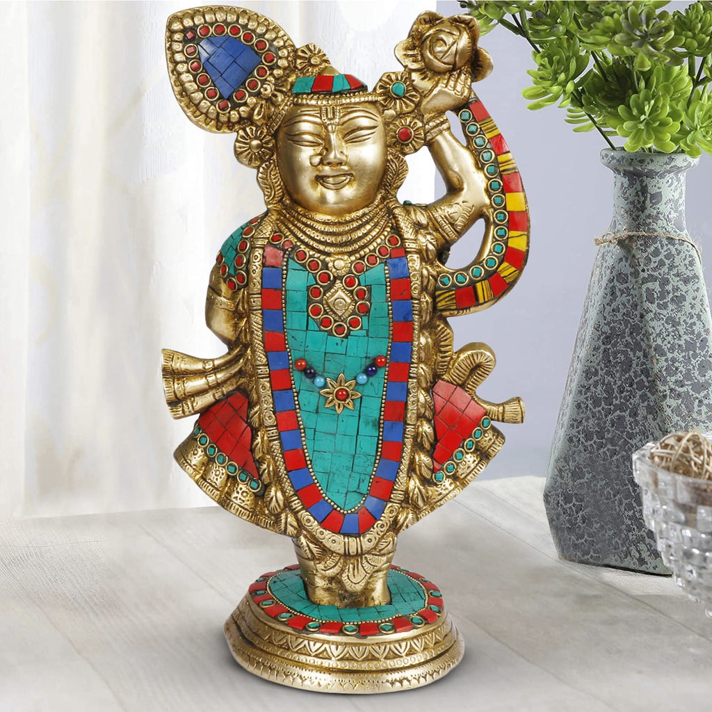 ARTVARKO Brass Shreenathji Statue of Shrinathji murti Dwarikadhish God Avatar of Shri Krishna for Home/Mandir/Temple/Office Décor Gift Item Statue Height 12.5 Inches