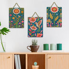 Artvibes Floral Paradise With Bird Wooden Art Decoration Item for Home | Modern Decoration Items | Handcrafted Art | Trendy Decor | Aesthetic Wooden Decor | Unique Gift (WH_9686N), Set of 3