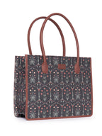 ZOUK Taj Guldasta Floral Printed Jute Handcrafted Black Women's Stylish Tote Bags | Tote Handbag| Shoulder bag with double handle