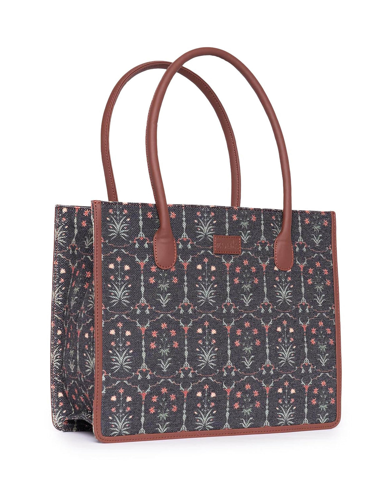 ZOUK Taj Guldasta Floral Printed Jute Handcrafted Black Women's Stylish Tote Bags | Tote Handbag| Shoulder bag with double handle
