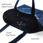 SKAPADORO Canvas Big Zip Handbag Tote,100% Cotton, Inner pocket, Unisex Embroidered Comfortable Bag for Travel Office Beach Shopping, Easy to Wash Trendy Everyday Shoulder Bag (Nazar Battu)