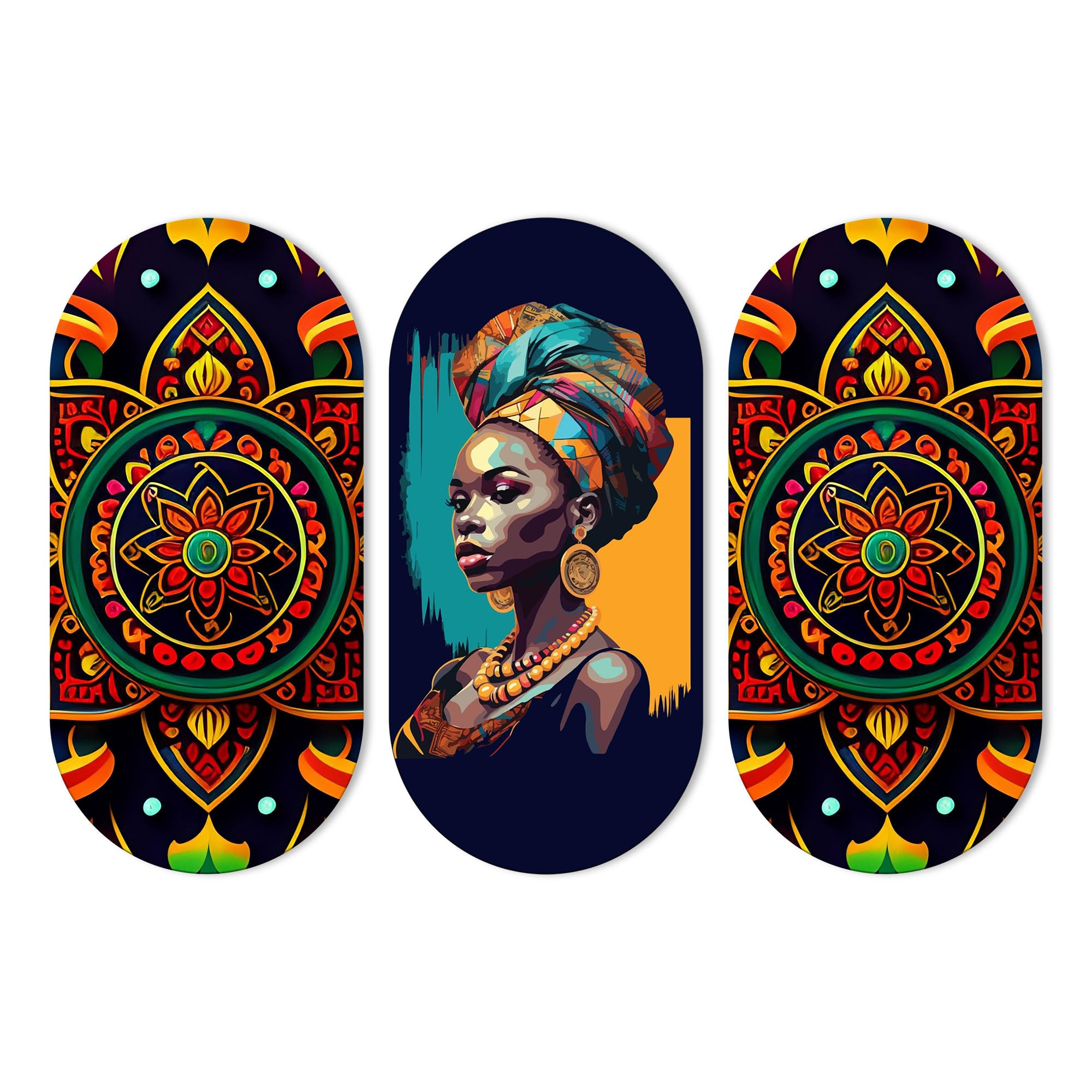 Artvibes African Lady and Mandala Pattern Decorative MDF Wooden Wall Art for Home | Room Decoration | Handcrafted Art | Aesthetic Wooden Decor | Artworks Hangings | Ideal Gifts (WH_9017N), Set of 3