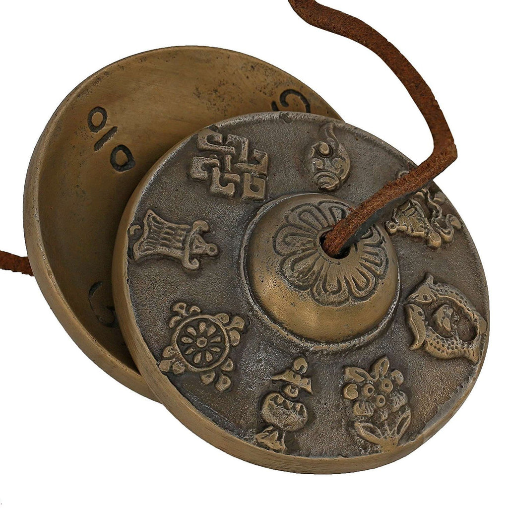 Artvarko Brass Tibetan Hand Manjira with Leather Chords Antique Finish 3