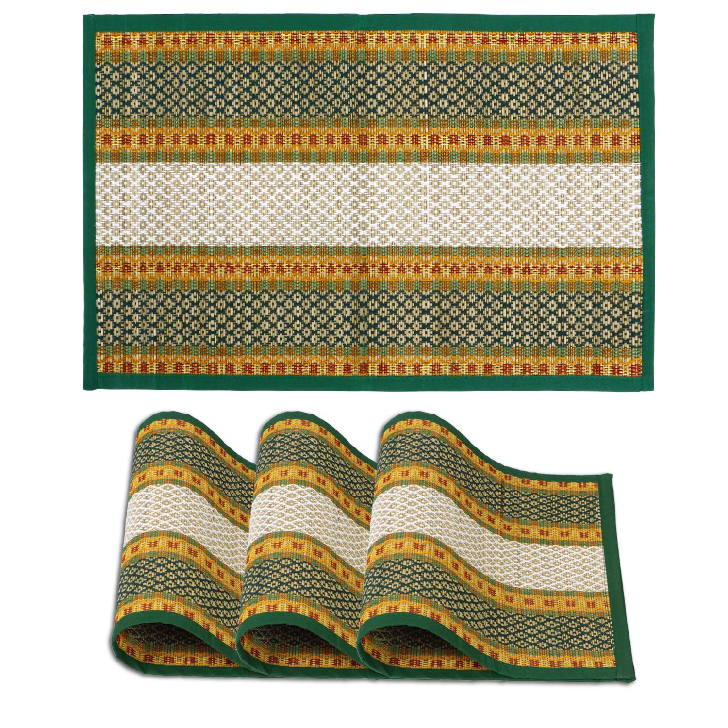 HOKIPO River Grass Heat Resistant Handcrafted Madurkathi Table Mats for Dining Table, Green, 12x18 Inches - Set of 4 (GR-IN75) Kafalo