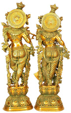 ARTVARKO Brass Lord Radha Krishna Couple Bhagwan Large Statue Murti for Home Decor Pooja Temple Gift Height 29 Inch
