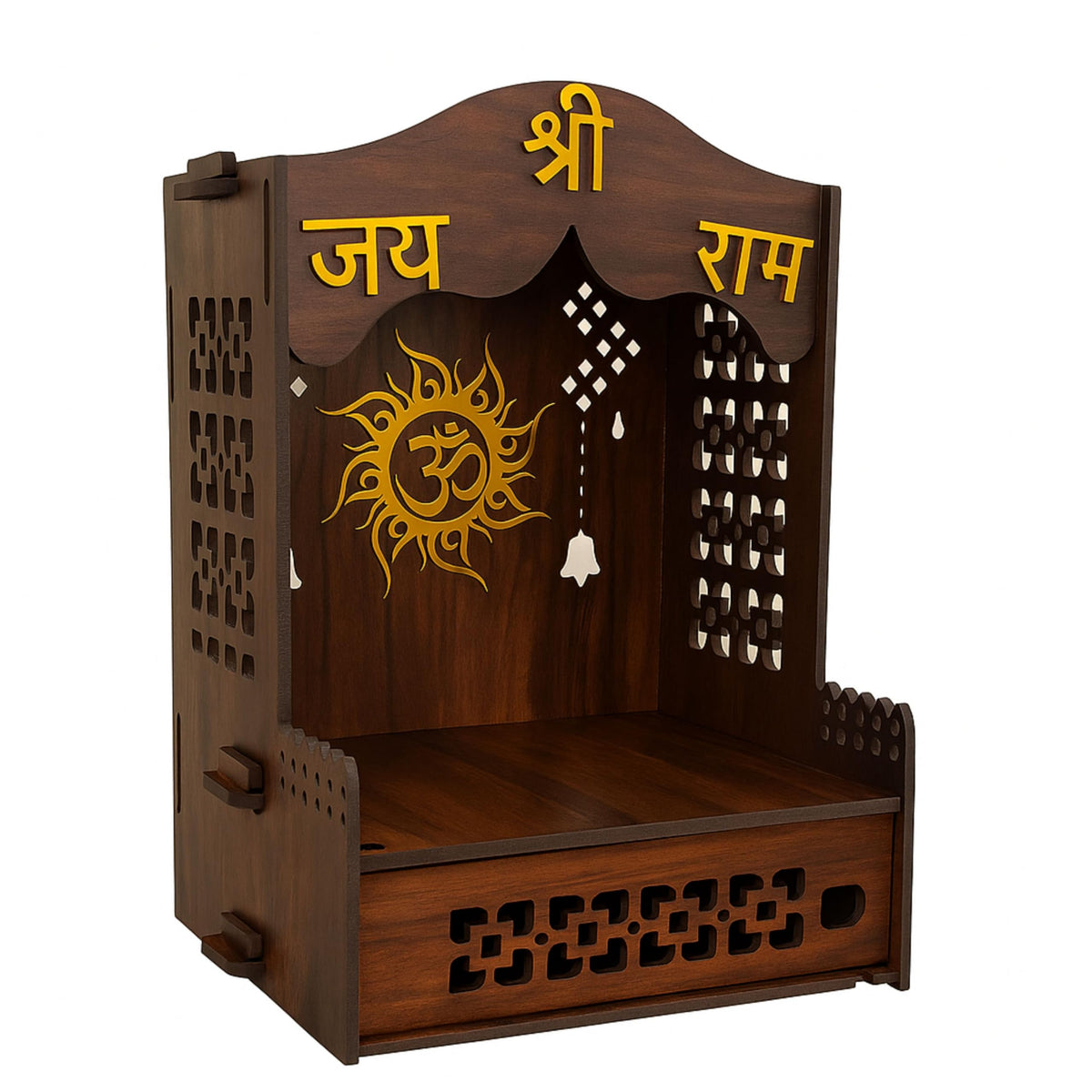 HOMEWEY DECOR Wooden Home Temple Handcrafted Support Heavy Idols Luxurious Finish Pooja Mandir for Home and Office Wall Mount for Room (Design13)