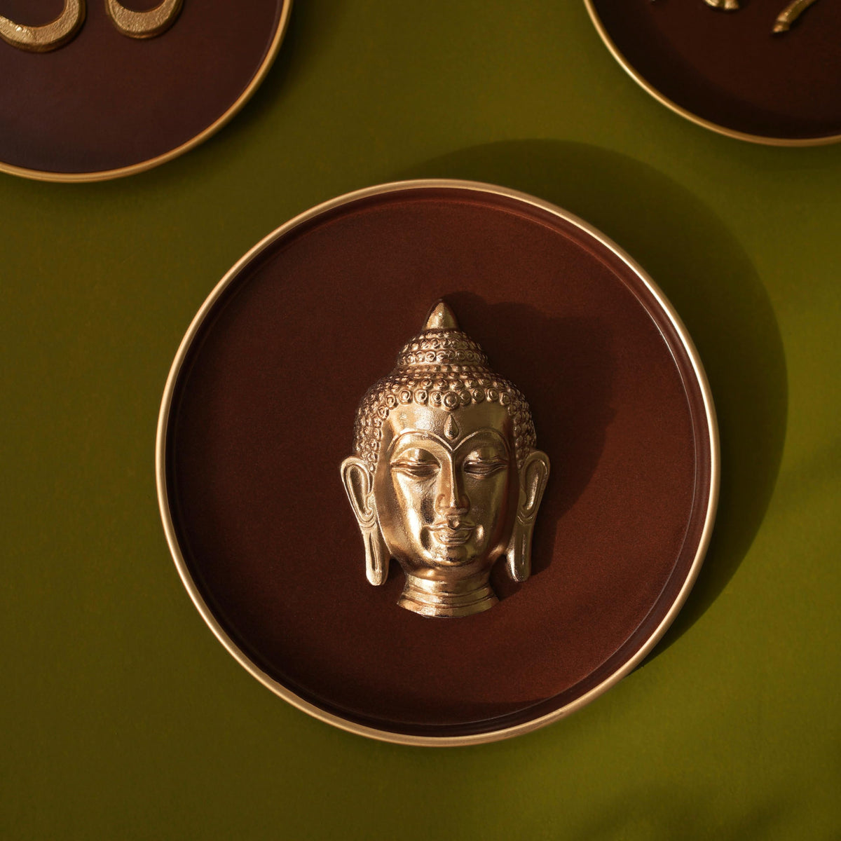 BEHOMA Divine Buddha Metal Wall Plate Coffee Brown & Gold 9.8