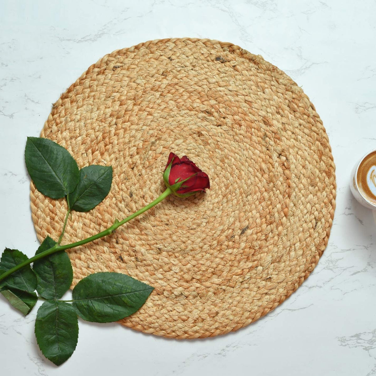 LaVichitra Braided Jute Placemats 33 Cm Round - Dining Table, Bed Side/Centre Table/Shelves -Natural/Beige - 6 Piece Kafalo