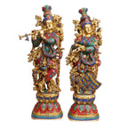 Artavrko Brass Radha Krishna Idol Murli Krishan Radha Bhagwan Statue Murti for Home Decor Marriage Gift Height 29 Inch