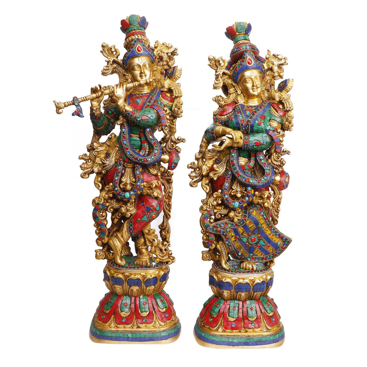 Artavrko Brass Radha Krishna Idol Murli Krishan Radha Bhagwan Statue Murti for Home Decor Marriage Gift Height 29 Inch