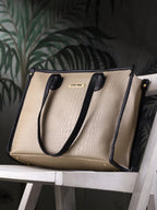 LEGAL BRIBE Women's Crock Style Tote Bag (Beige/Black)