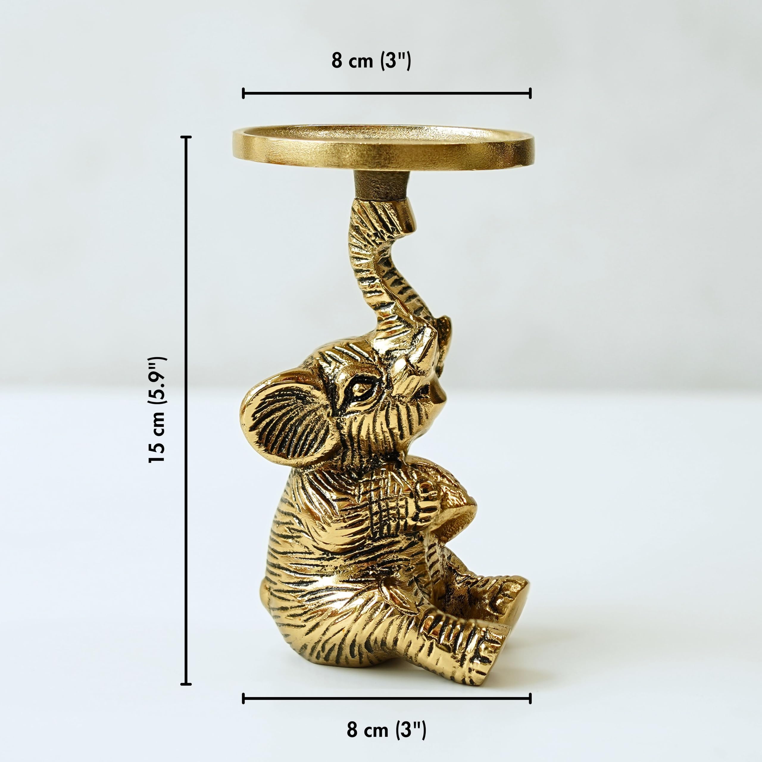 BEHOMA Metal Elephant Pillar Candle Holder Statue, Gold, 8 x 8 Cm