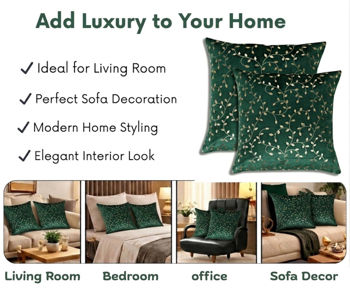 RD TREND® Premium Velvet Cushion Covers Set of 5 | Soft Decorative Throw Pillow Covers for Sofa, Bed & Living Room | Cushion Cover 24 inch x 24 inch (60x60 cm) Dark Green