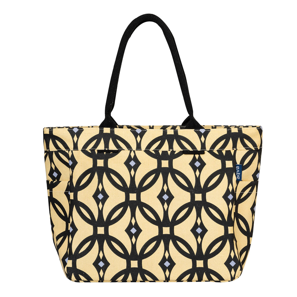 AQVA Cotton Canvas Tote Bag for Women with Side Pockets | Trendy Stylish Multipurpose Handbag with Zipper | Shoulder Bag for Shopping, Travel and Work | Jaali, Black