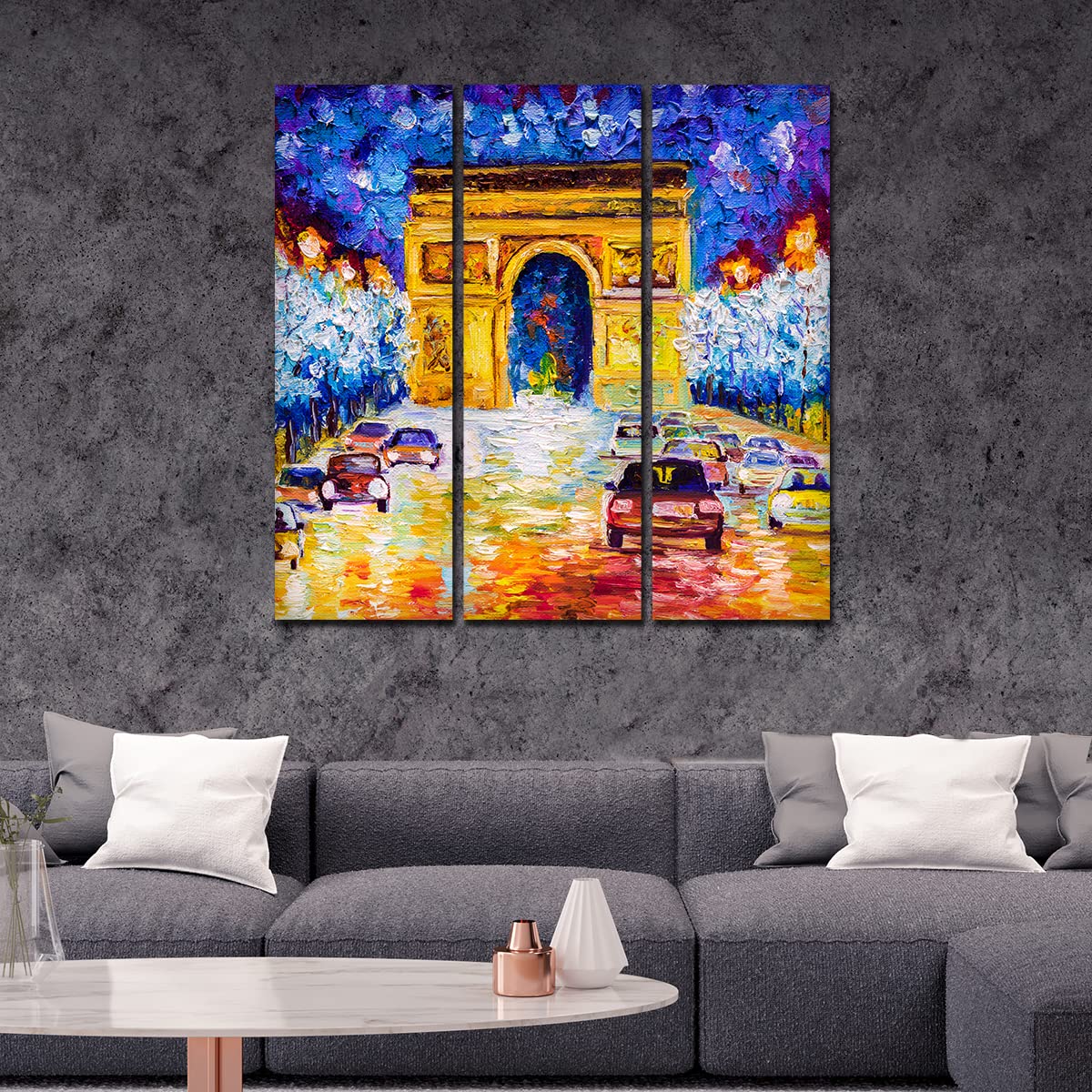VIBECRAFTS Famous Arc De Trimphe 3 Pieces Canvas Wall Painting Fitted With Wooden Frame For Home | Office | Living Room | Gifts (PTVC3Pcs1_9523)