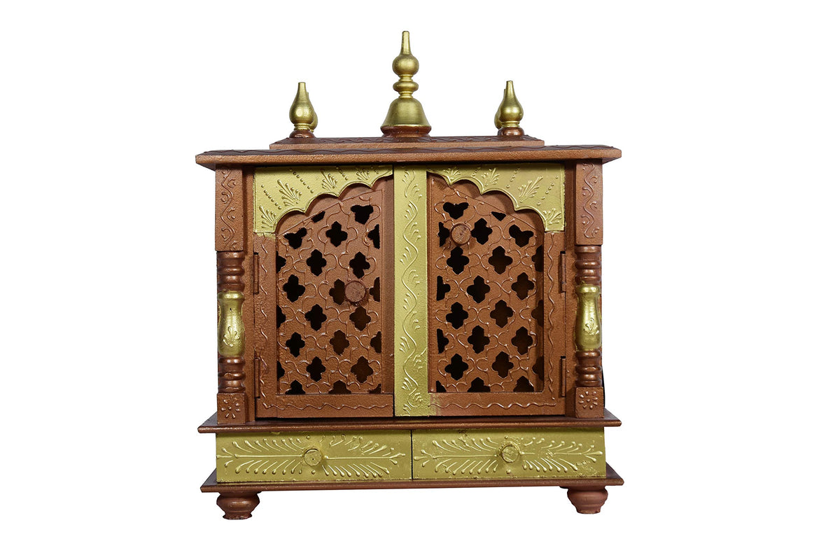 Jodhpur Handicrafts Mango and MDF Wood Home Temple Showpiece, 20x12x24 Inch, Copper and Golden