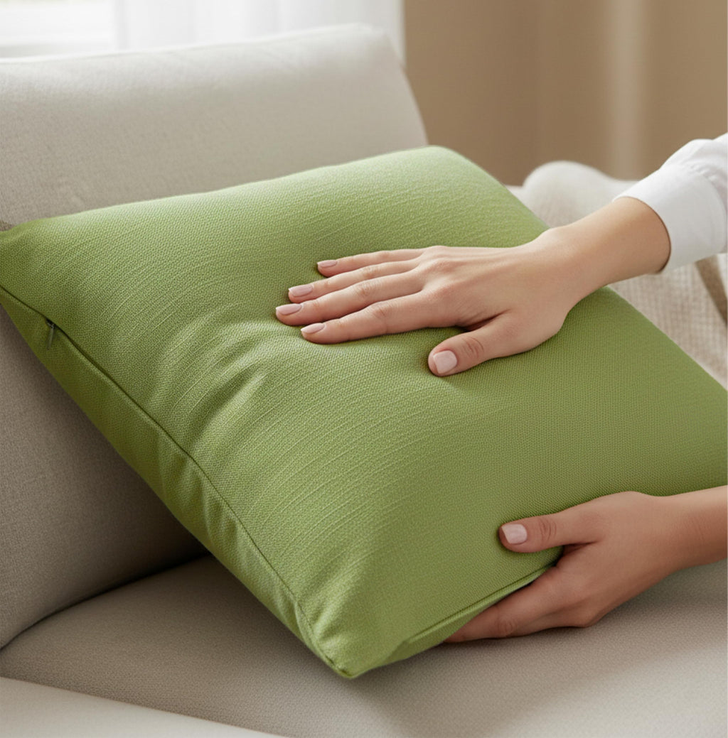 Yellow Weaves Cotton Canvas Decorative Cushion Covers, (24 X 24 Inches), Set of 2, Olive Green