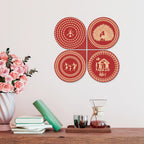 Artvibes Ancient Village Warli Art Decorative Wall Art MDF Wooden Wall Hanger for Living Room | Festive Decor Art | Wall Sculpture | Scenery | Wall Art Print | Unique Gift Items (WH_8466N), Set of 4