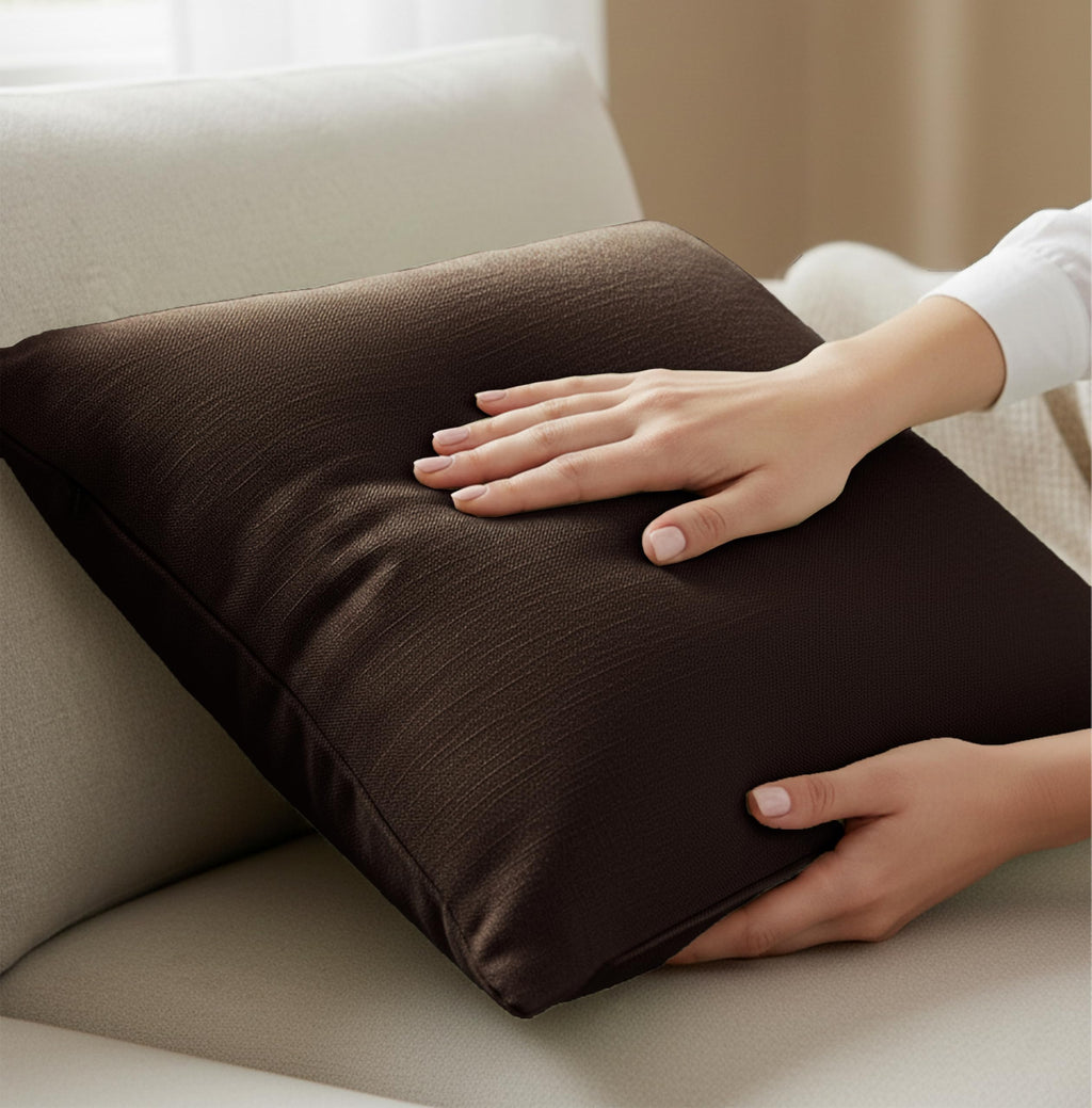 Yellow Weaves Cotton Canvas Decorative Cushion Covers, (24 X 24 Inches), Set of 3, Coffee
