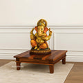 WOODAMIYA® Solid Wood Pooja Chowki for Home l Wooden bajot chowki l Pooja Chowki for Hindu Festival l Matarani Chowki l 16x16x6 Inch l Teak Finish