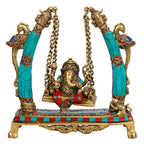 Svarup Brass Ganesha On Jhoola Swing Peacock Ganesh Ganpati Jhula for Home Office Temple Puja Décor Gift Height 10 Inch.